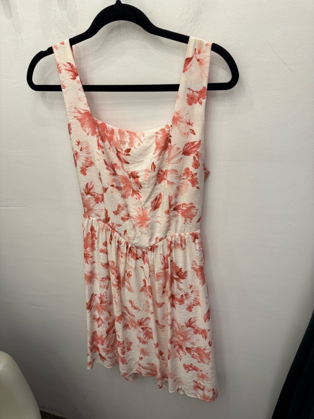 Floral Square Neck Summer Dress - Coral on Cream